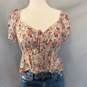 Arizona Jean Company Floral Blouse - Red and White